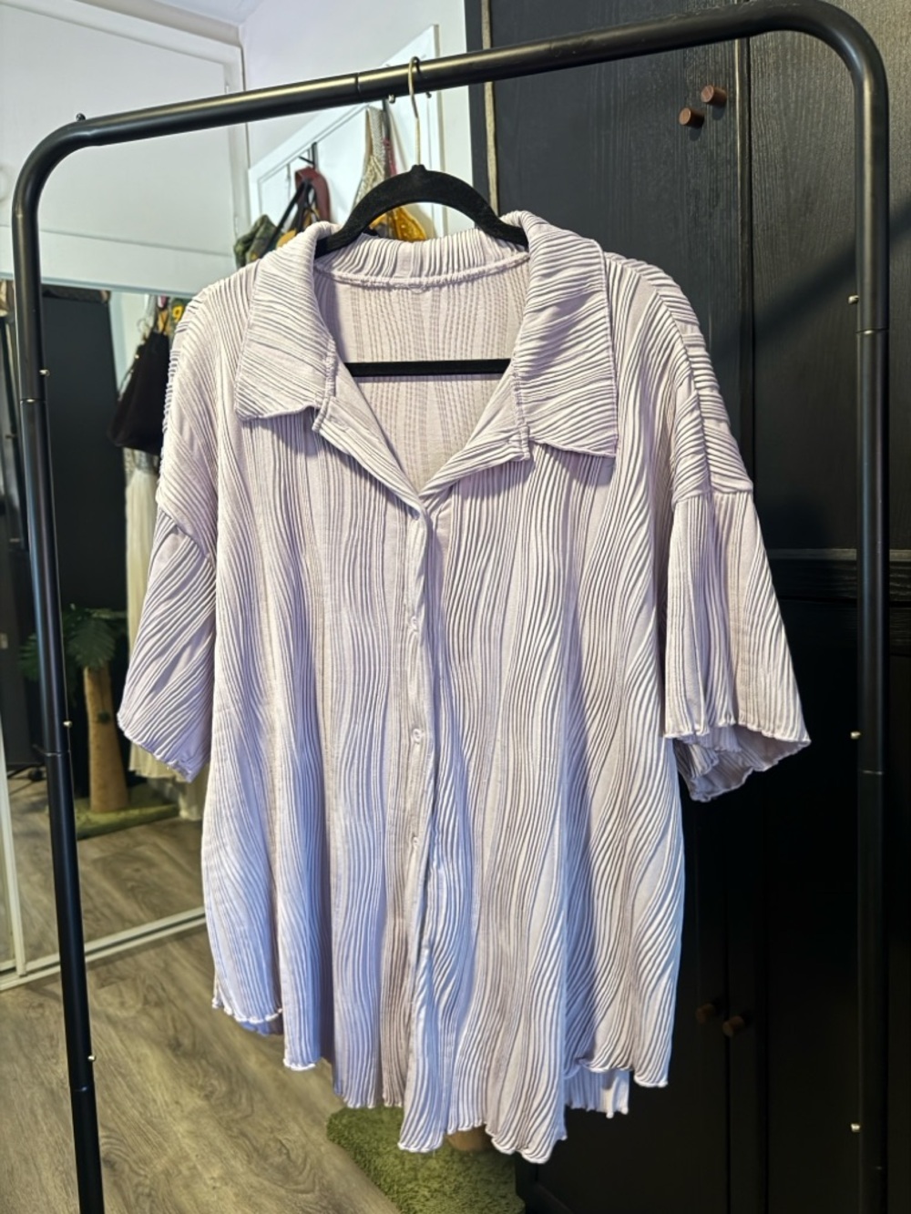 SHEIN Lavender Pleated Button-Down Shirt